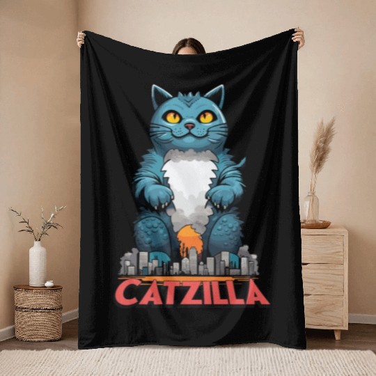 Catzilla Throw Blankets