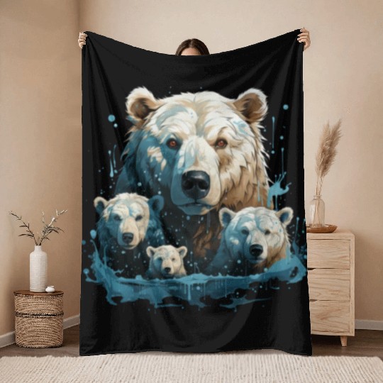 A Polar Bear Family Gift Bear Mom and Cubs Throw Blankets
