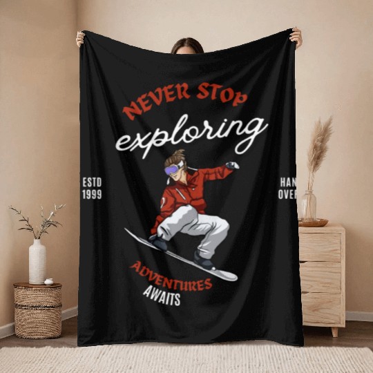 "Winter Wonderland Thrills: Snowboarder's Paradise Throw Blankets