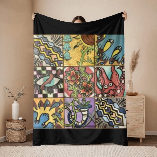 Hand painted wooden squares art by KateToxin Throw Blankets