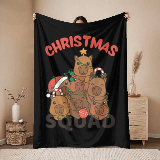 Capybara Christmas Tree Christmas Squad Capybaras Throw Blankets