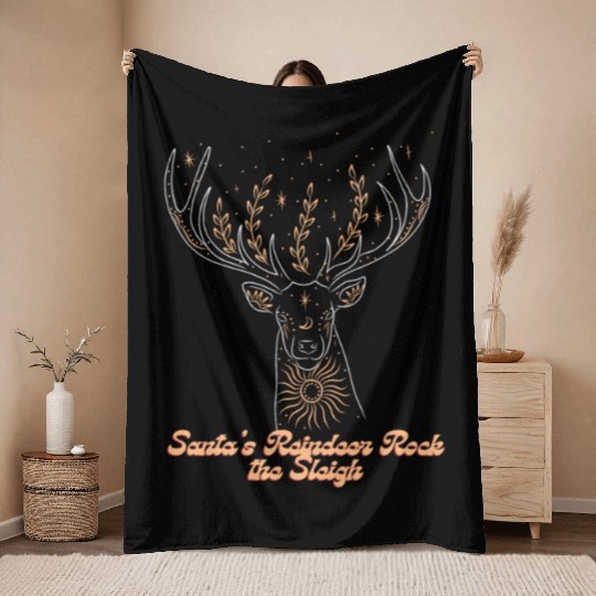 Santa s Reindeer Rock the Sleigh Throw Blankets