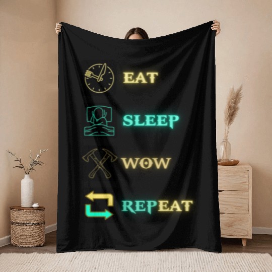 Gamer Life: Eat Sleep WOW Repeat Throw Blankets