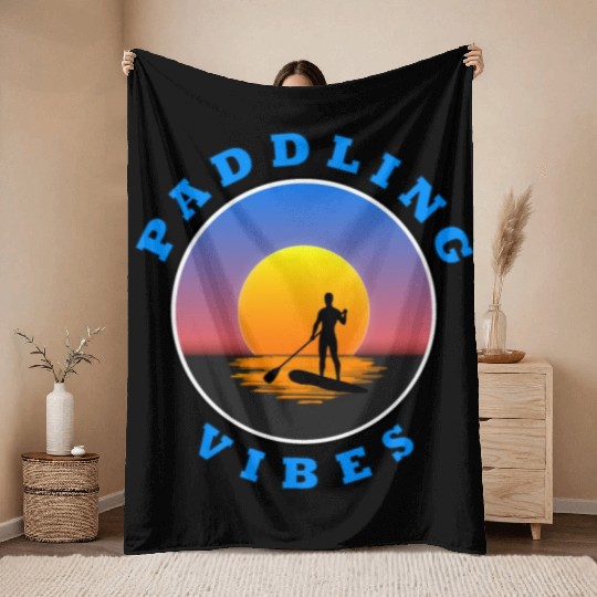 Paddling Vibes - Sun - Paddle Boarder Throw Blankets