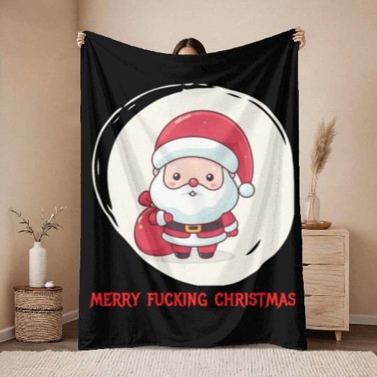 Cute Bad Santa Throw Blankets