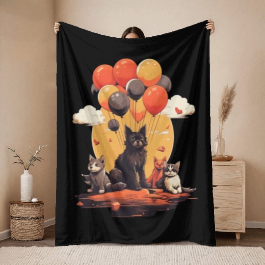 Cats, Dogs & Balloons Throw Blankets