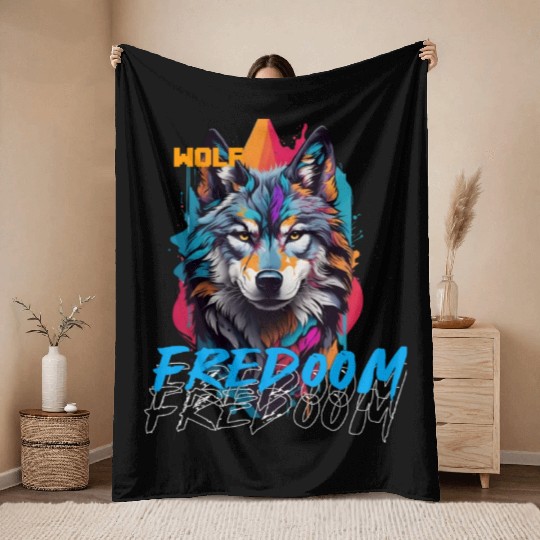 Incredible wolf face street Throw Blankets