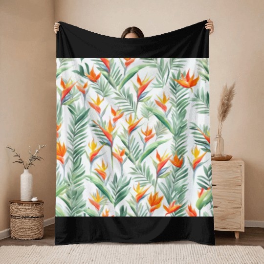 Retro Heliconia Throw Blankets