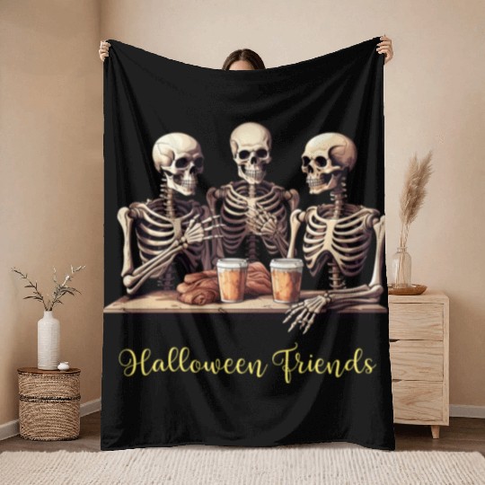Halloween Costume Skeleton Friends Throw Blankets