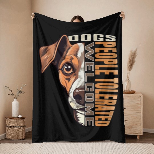 Dogs Welcome People Tolerated Print Throw Blankets