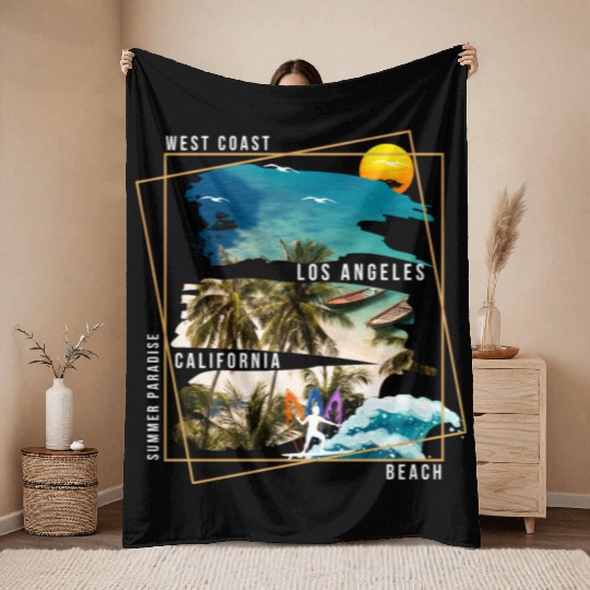 West Coast Los Angeles California Beach Throw Blankets