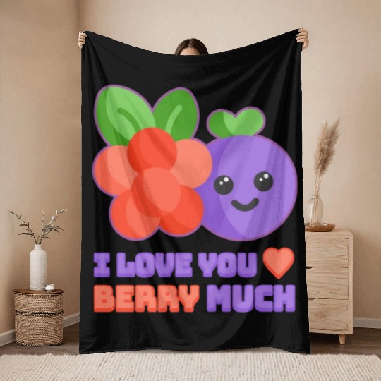 I love You Berry Much! Cute and Punny berry Cartoo Throw Blankets