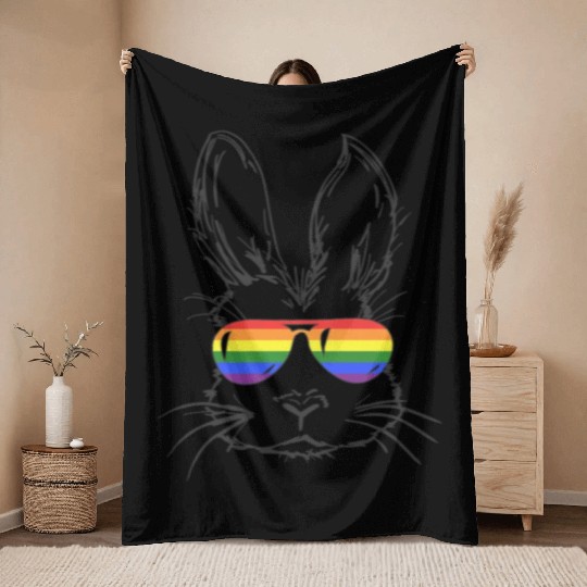 Bunny Face With Sunglasses Throw Blankets