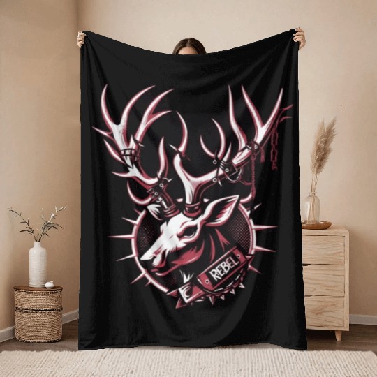 Rebel Reindeer Throw Blankets