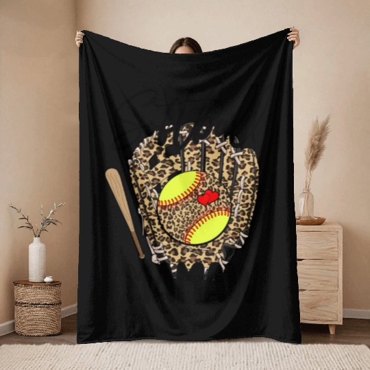 Softball Mamaw Leopard Game Day Softball Lover Throw Blankets