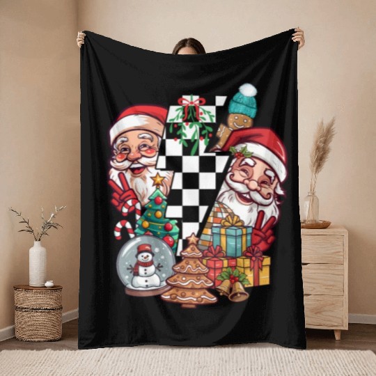 Retro Christmas, Santa, Groovy, Disco Ball, Frosty Throw Blankets