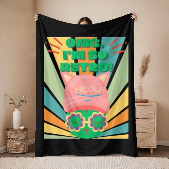 Omg I'm So Retro Cool Cat Throw Blankets