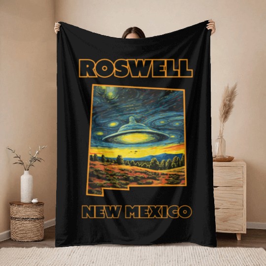 New Mexico Roswell - Alien Saucer Throw Blankets