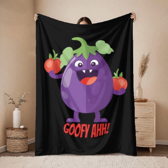 Eggplant Tomato Party Goofy Ahh Throw Blankets