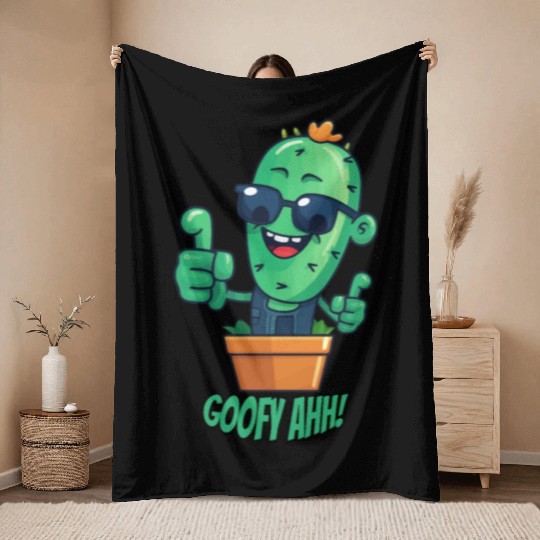 Fun Cactus Character Goofy Ahh Throw Blankets