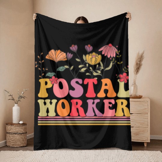 Postal worker flower Throw Blankets