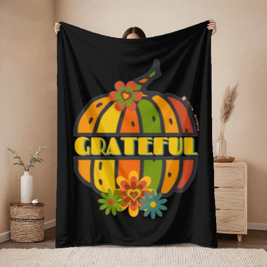Grateful Pumpkin Throw Blankets