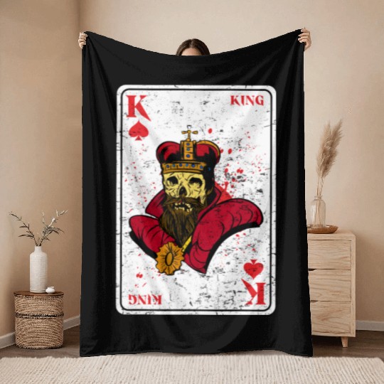 King on Spades Horror Halloween Card Game Creepy Throw Blankets