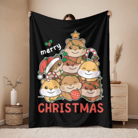 Hamster Christmas Tree Merry Christmas Throw Blankets