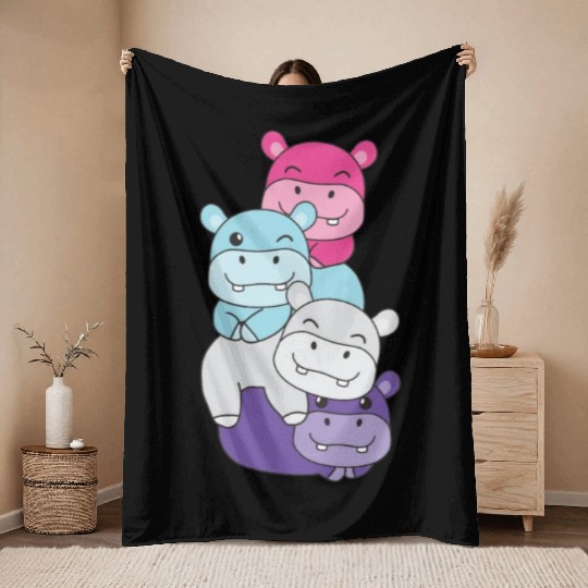 Multisexual Flag Pride Lgbtq Cute Hippos Throw Blankets