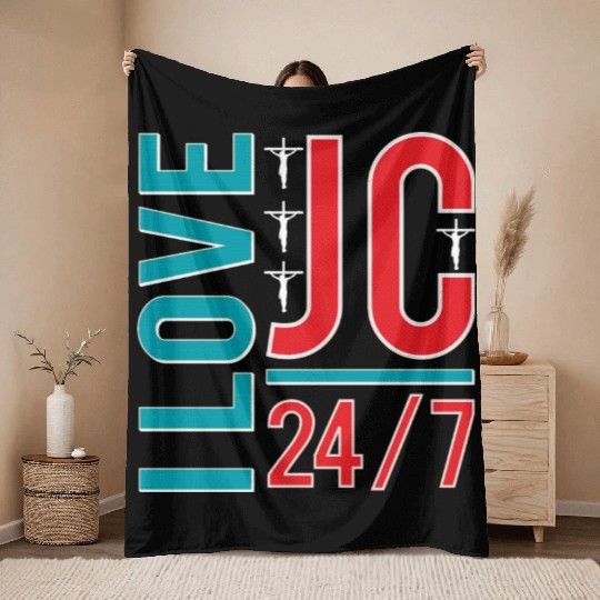 I Love JC Jesus Christ Christian Christmas Throw Blankets