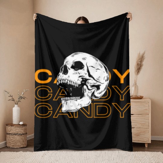 Candy Candy Candy Skull Throw Blankets