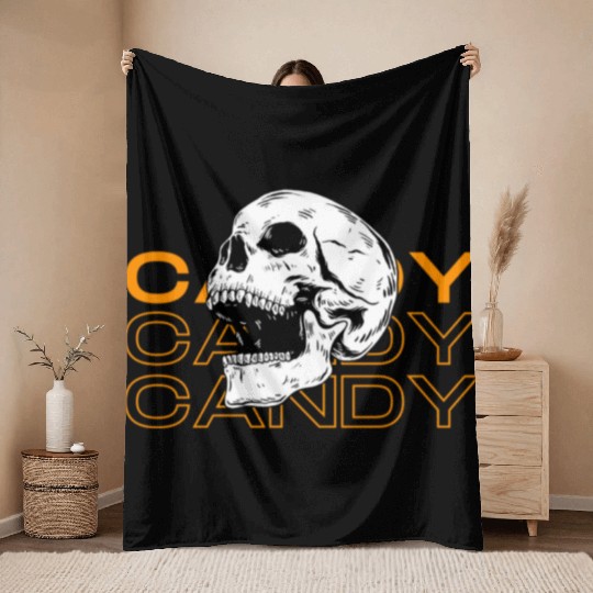Candy Candy Candy Skull Throw Blankets