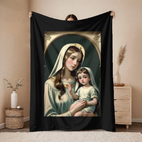 Mother Mary with Baby Jesus Vintage Styled Throw Blankets