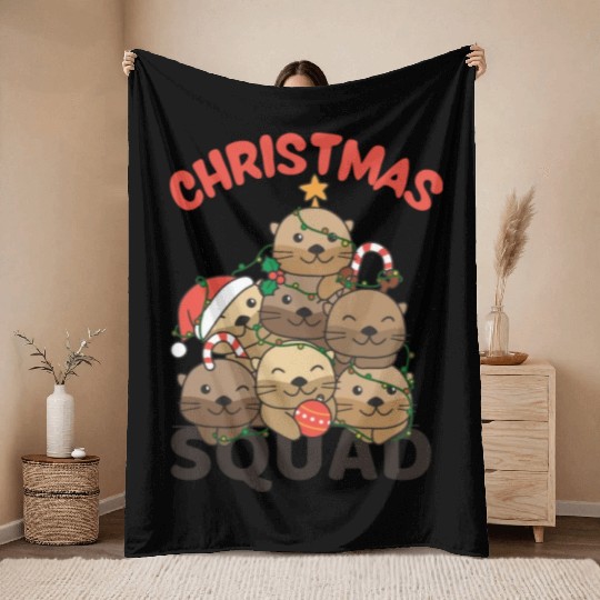 Otter Christmas Tree Christmas Squad Otter Throw Blankets