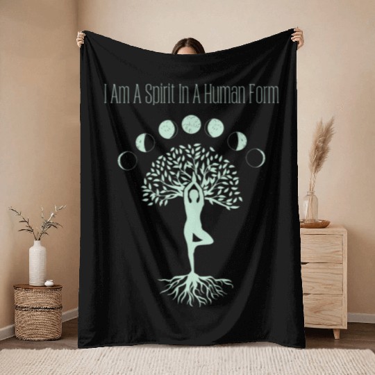 Spirit in Human Form, Moon Phases and Tree of Life Throw Blankets