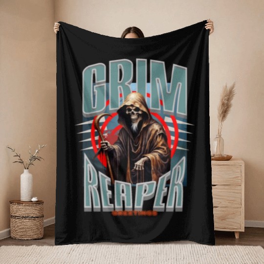Grim Reaper Greetings Throw Blankets