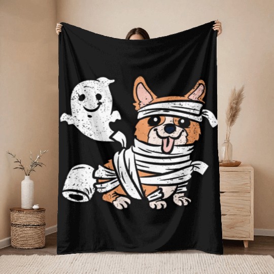 CORGI MUMMY HALLOWEEN Throw Blankets