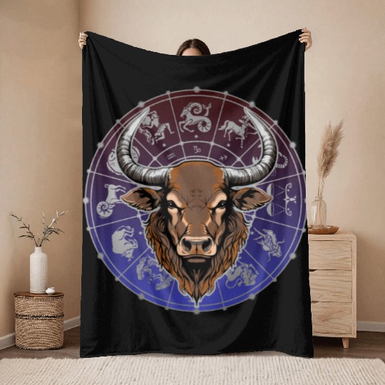 Taurus Zodiac star sign horoscope Astrology Throw Blankets
