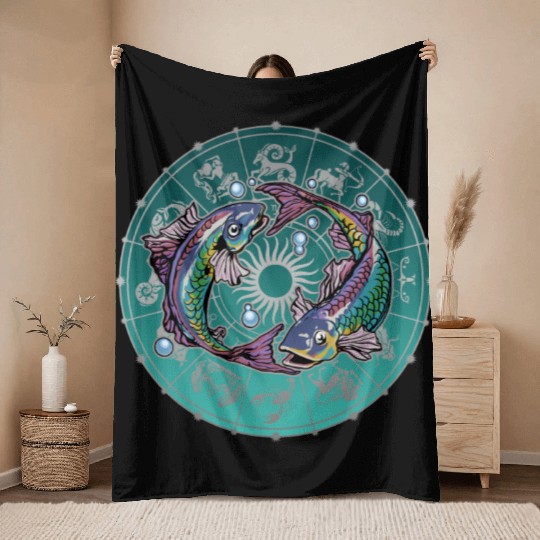 Pisces Zodiac star sign horoscope Astrology Throw Blankets