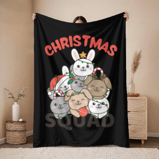 Bunny Christmas Tree Christmas Squad Bunnies Throw Blankets