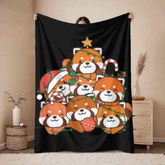 Red Panda Christmas Tree Funny Animal Throw Blankets