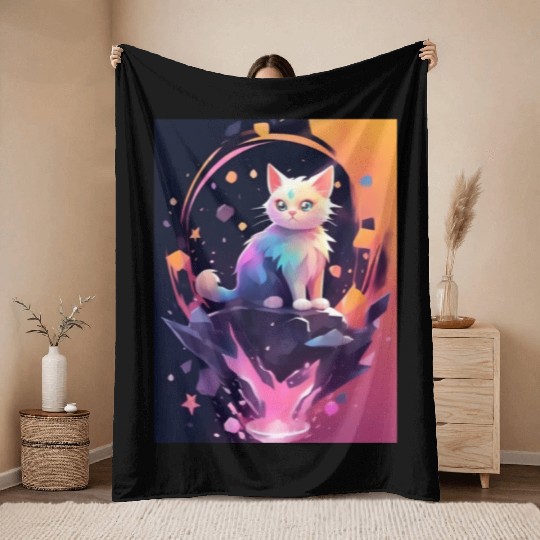 Cute Crystal Fantasy Cat Design Throw Blankets