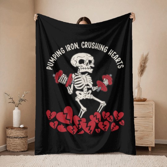 Anti Valentine´s Day Broken Heart Powerlifting Gym Throw Blankets