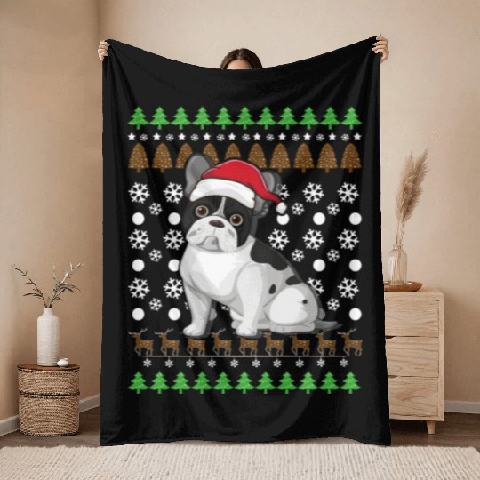 Merry Christmas, French Bulldog, Dog lovers gift Throw Blankets