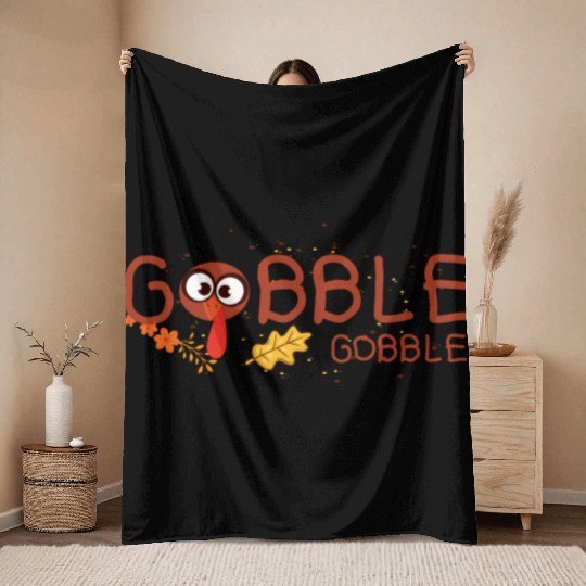 Thanksgiving Gobble Throw Blankets Funny Turkey Graphic