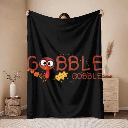 Thanksgiving Gobble Throw Blankets Funny Turkey Graphic