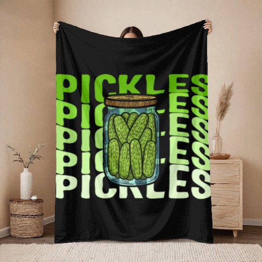 Pickle Throw Blankets, Jar Of Pickles Cute Retro Green Throw Blankets