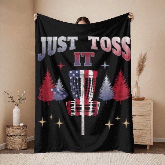 Just Toss It - american flag disc golf basket Throw Blankets