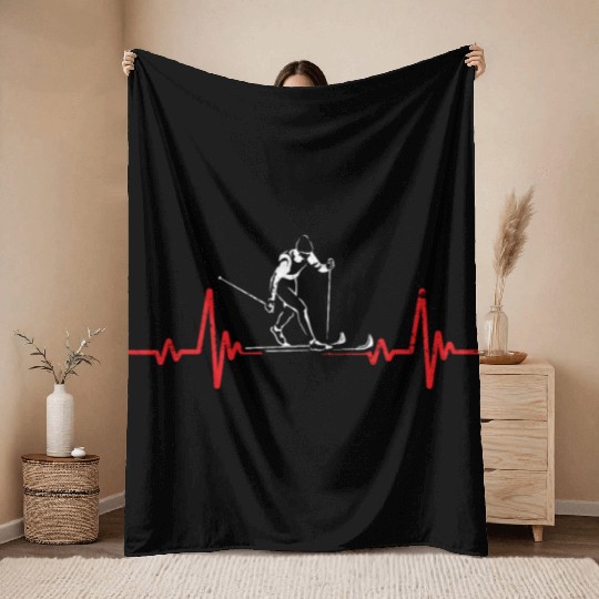 Heart Beat Skiing Winter Sports Ski Lover Throw Blankets
