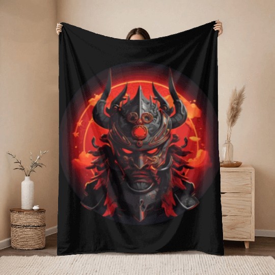 Samurai Mask Throw Blankets
